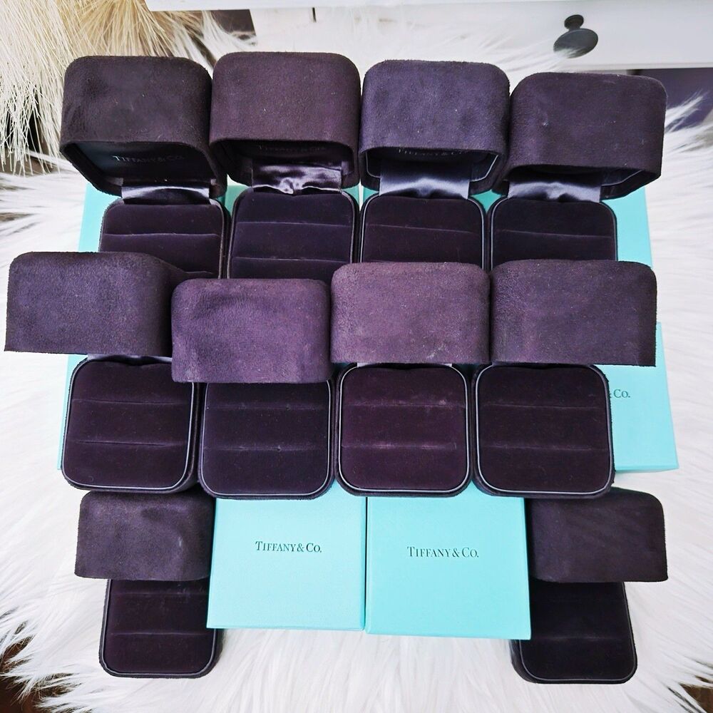 10 x Tiffany & Co. Black Velvet & Blue Med Ring Empty Jewelry Box DOUBLE SLOT